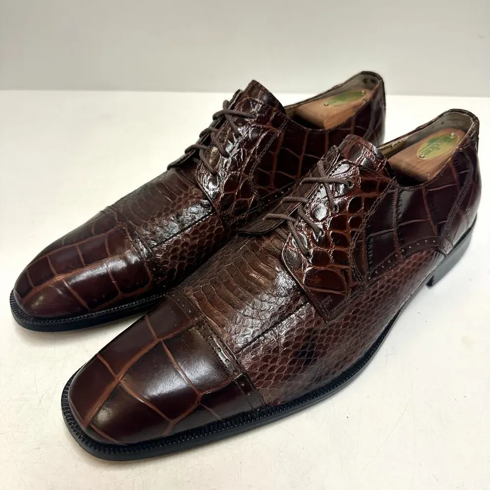 X EUC Stacy Adams Brown Snakeskin Cap Toe Derby Exotic Men's 10.5 D
